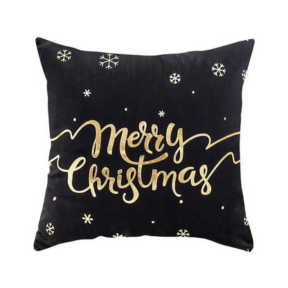 Merry Christmas Pattern Cushion Cover Black Tipping Gold Foil Printing