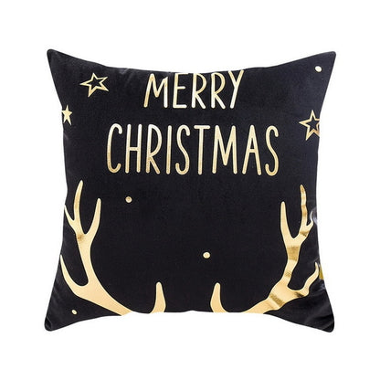 Merry Christmas Pattern Cushion Cover Black Tipping Gold Foil Printing