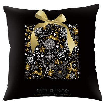 Merry Christmas Pattern Cushion Cover Black Tipping Gold Foil Printing