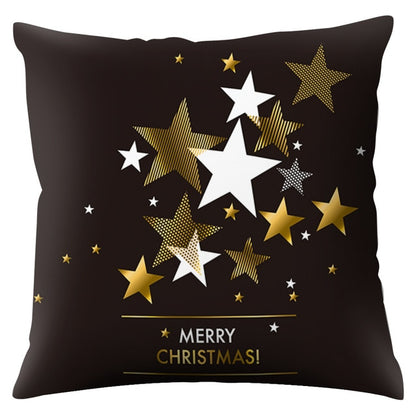 Merry Christmas Pattern Cushion Cover Black Tipping Gold Foil Printing