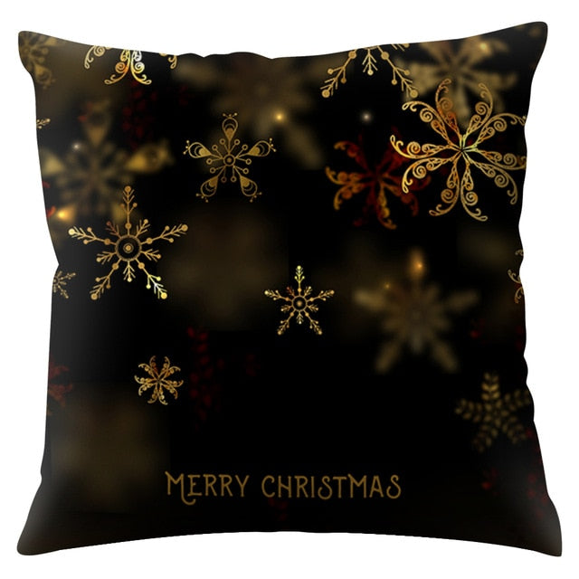 Merry Christmas Pattern Cushion Cover Black Tipping Gold Foil Printing