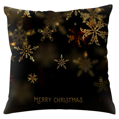 Merry Christmas Pattern Cushion Cover Black Tipping Gold Foil Printing