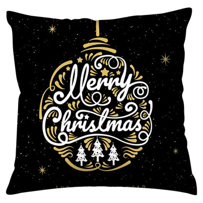 Merry Christmas Pattern Cushion Cover Black Tipping Gold Foil Printing