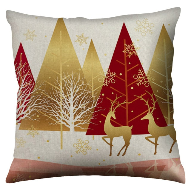Merry Christmas Pattern Cushion Cover Black Tipping Gold Foil Printing