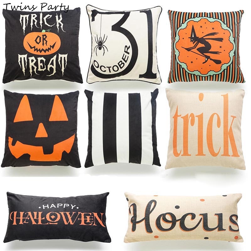 Twins Party 45x45cm Trick Treat Pumpkin Print Throw Pillow Cushion Happy Halloween
