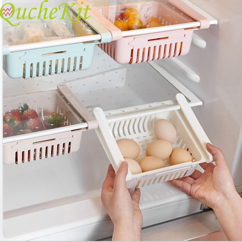 Kitchen Organizer  Refrigerator Storage Rack Fridge Freezer Shelf Holder Pull-out Drawer Organiser Egg Tray