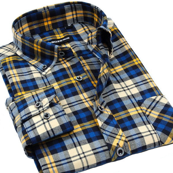 VFan Flannel Men Plaid Shirts 2016 New Autumn Luxury Slim Long Sleeve Brand Formal