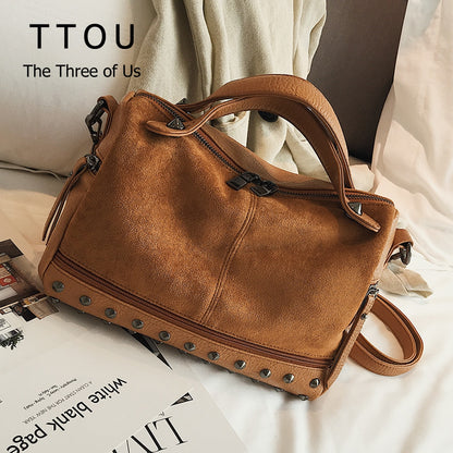 TTOU Fashion Women Top-handle Shoulder Bags With Rivets High Quality Leather