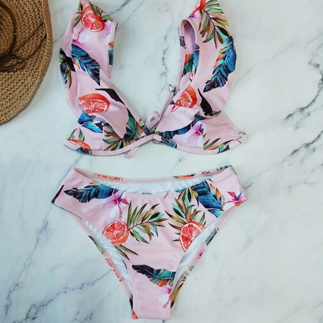 2019 New Bikini Beach Skirt Tunics for Beach Long Leaves Print Bikini Cover up