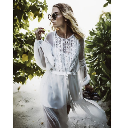 2019 New Bikini Beach Skirt Tunics for Beach Long Leaves Print Bikini Cover up