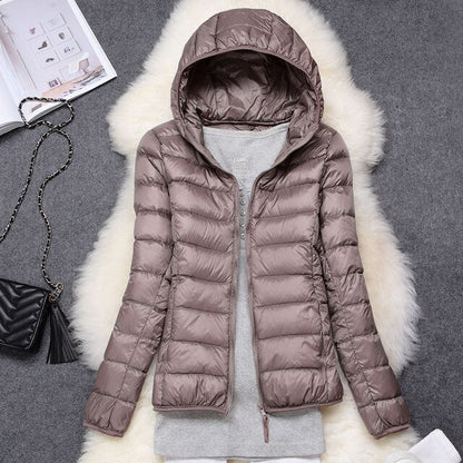 Winter Women Ultralight Thin Down Jacket White Duck Down Hooded Jackets Long Sleeve Warm