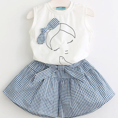 2018 New Baby mm Clothes Clothing Set The New Girls Denim Vest+ White Chiffon S