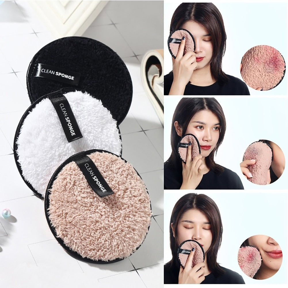Women Beauty Soft Sponge Makeup Remover Powder Puff Face Cleaner Cleansing Cloth Pad Washable Cleansing Wipe