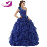 New Arrival Evening Dress Ball Gown One Shoulder Ruffle Rhinestone Evening Gown