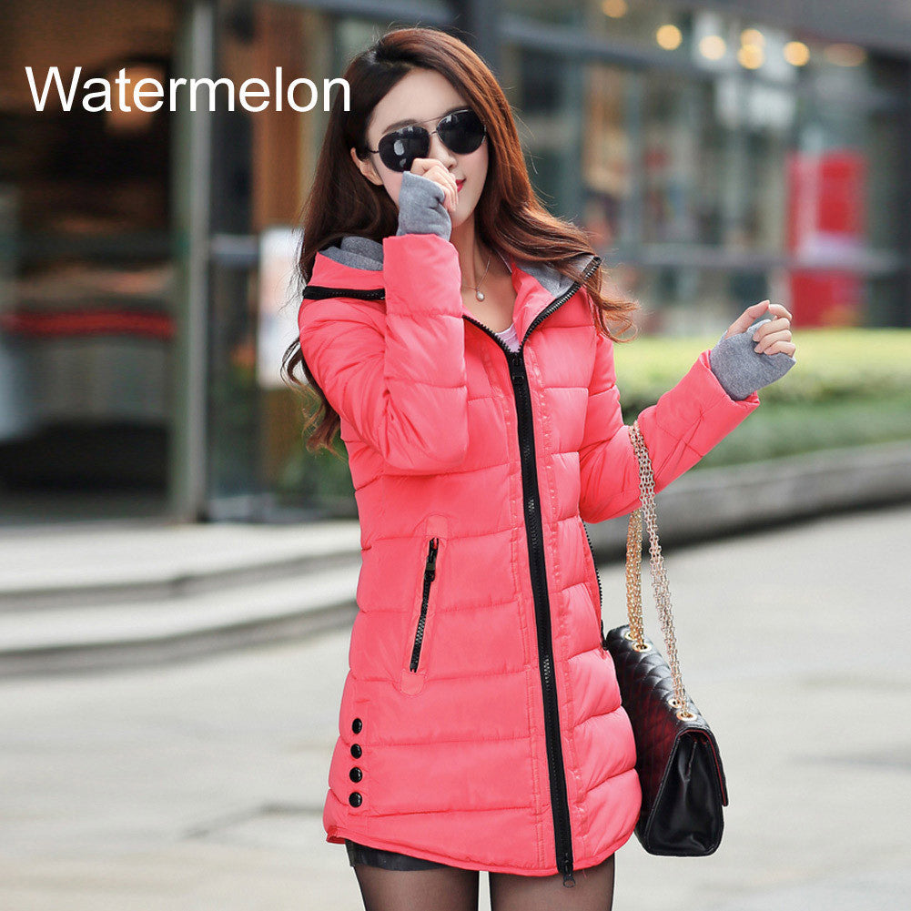 Fashion Winter Long Jacket Women Parkas Thickening Hooded Slim Fit Down Cotton Overcoat - Shopy Max