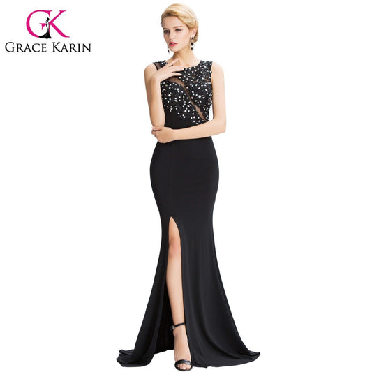 Grace Karin Sleeveless Black Mermaid Evening Dresses Floor Length Elegant Long - Shopy Max