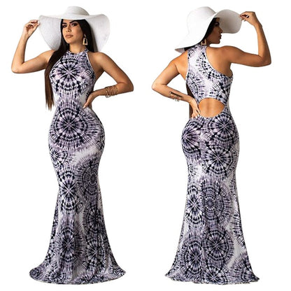 Elegant Women Boho Floral Print Halter Autumn banquet Long Dress Sexy