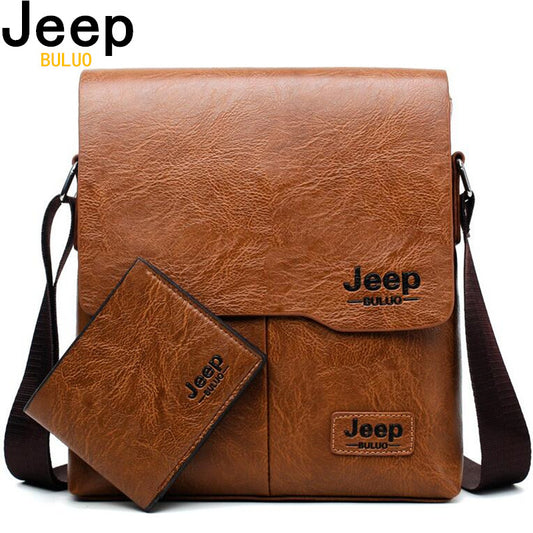 Men Tote Bags Set JEEP BULUO Famous Brand New Fashion Man Leather Messenger