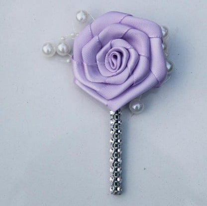 European Wedding Flowers Groom Groomsmen Boutonniere Wedding Prom Men Suit Lapel Pin Silk Ribbon Ceremony Flower Brooch X8715