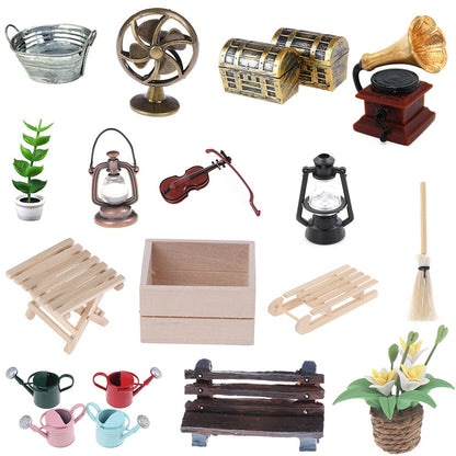 Mini Fruits Basket Broom Oil Lamp Table Treasure Box Potted Plant Flowers