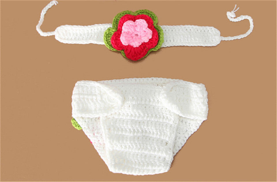 Flower Newborn Costume Baby Hat Short Set Handmade  Knit Crochet