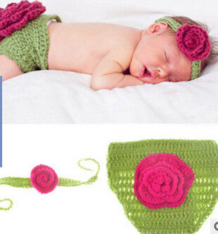 Girls Boys Newborn Infant Baby Flower Headwear Headband Short Outfits Knitted - Shopy Max