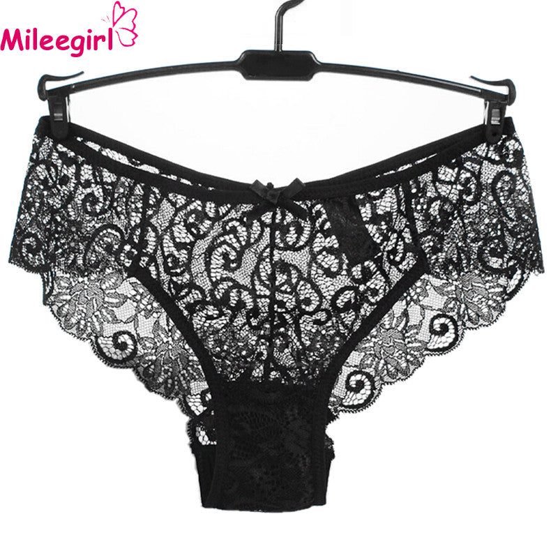 Mileegirl Women's Sexy Lace Panties With Big Size,S-XL Soft Floral Bow High-Crotch Transparent