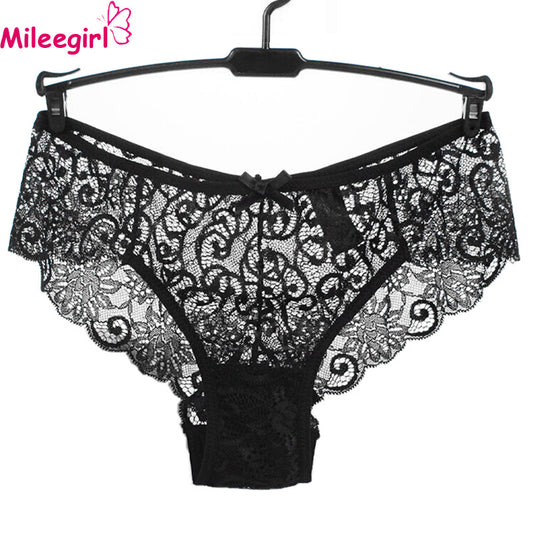 Mileegirl Women's Sexy Lace Panties With Big Size,S-XL Soft Floral Bow High-Crotch Transparent