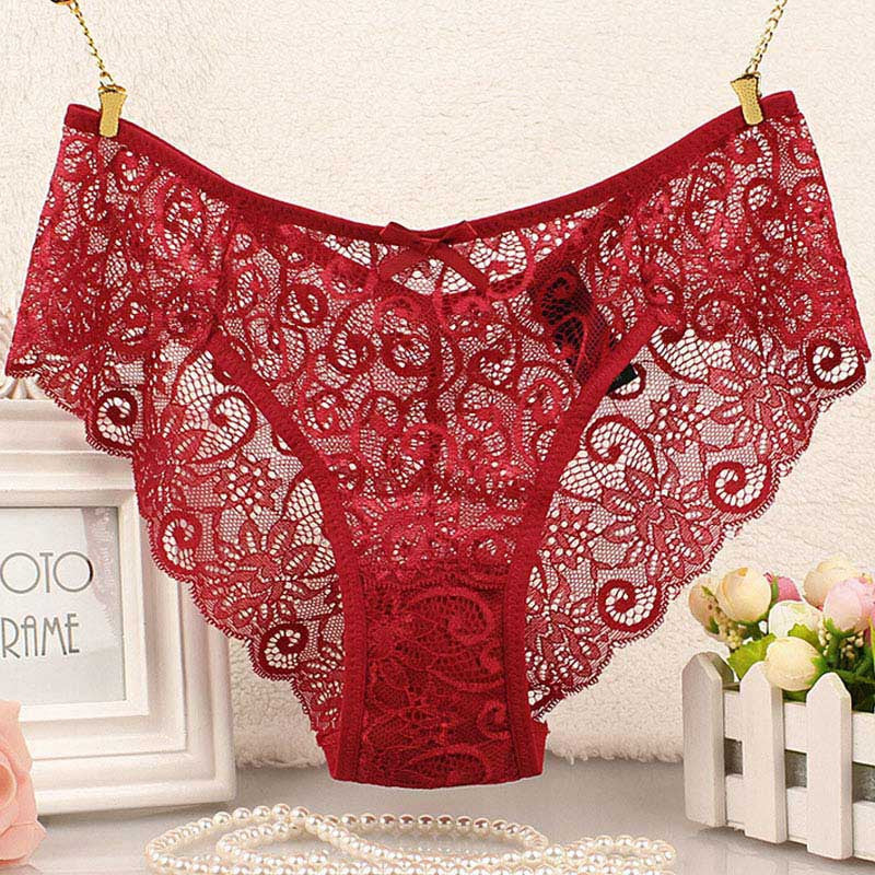 Mileegirl Women's Sexy Lace Panties With Big Size,S-XL Soft Floral Bow High-Crotch Transparent