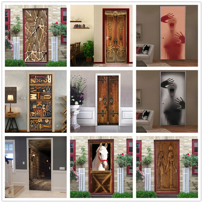 2PCS/SET Door Sticker PVC Self-adhesive Waterproof 3D Removable Home Decor