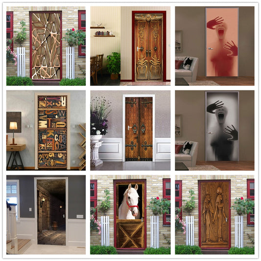 2PCS/SET Door Sticker PVC Self-adhesive Waterproof 3D Removable Home Decor