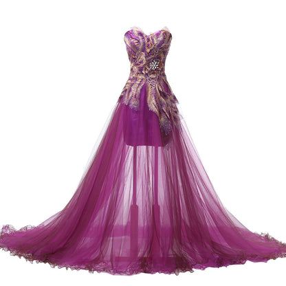 Grace Karin Peacock Evening Dresses Long 2016 Purple Feather Dress Formal Mermaid Evening - Shopy Max