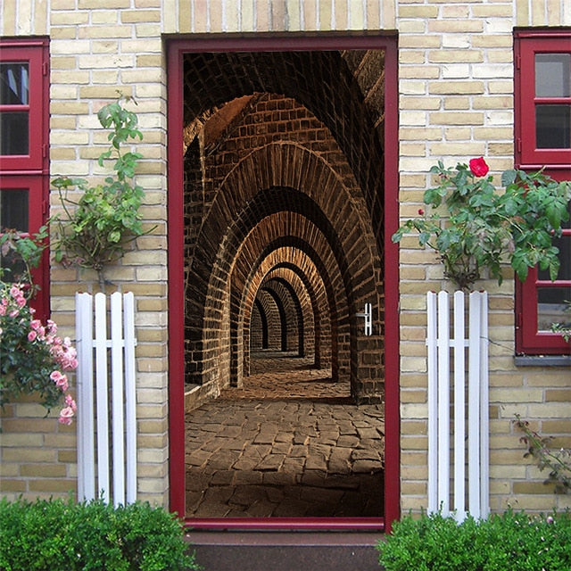 2PCS/SET Door Sticker PVC Self-adhesive Waterproof 3D Removable Home Decor