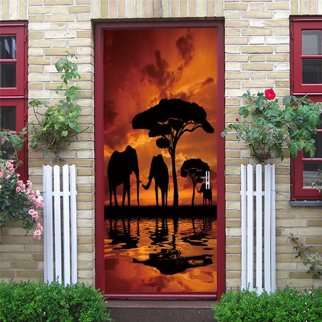 2PCS/SET Door Sticker PVC Self-adhesive Waterproof 3D Removable Home Decor