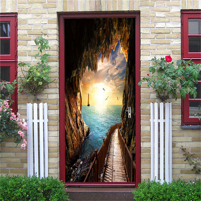 2PCS/SET Door Sticker PVC Self-adhesive Waterproof 3D Removable Home Decor