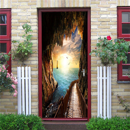 2PCS/SET Door Sticker PVC Self-adhesive Waterproof 3D Removable Home Decor