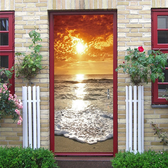 2PCS/SET Door Sticker PVC Self-adhesive Waterproof 3D Removable Home Decor
