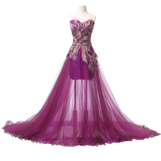Grace Karin Peacock Evening Dresses Long 2016 Purple Feather Dress Formal Mermaid Evening - Shopy Max