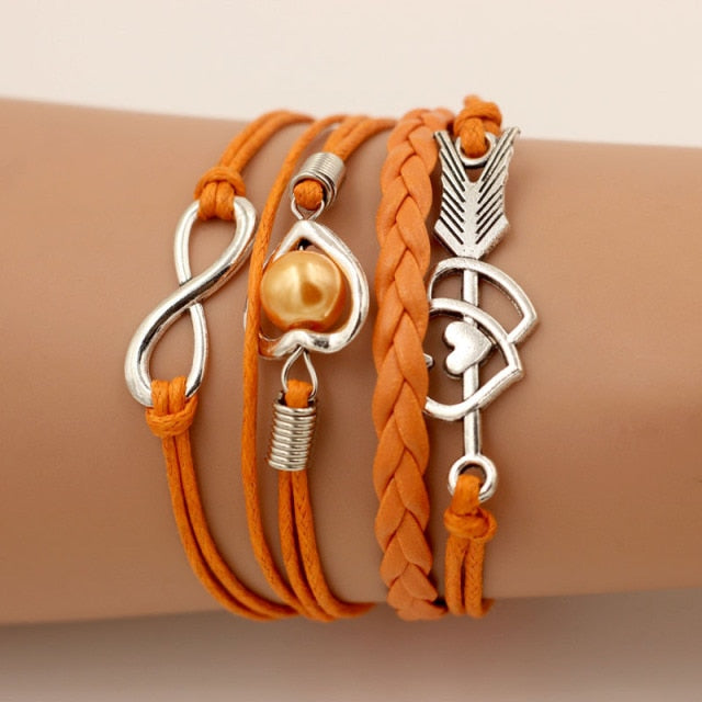 SUMENG Brand Leather Bracelets For Women Wrap Infinity Love Heart Pearl