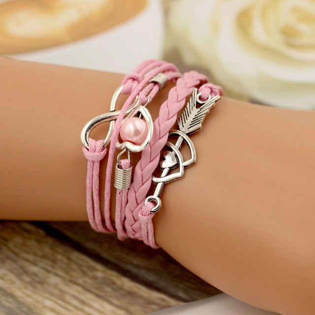 SUMENG Brand Leather Bracelets For Women Wrap Infinity Love Heart Pearl