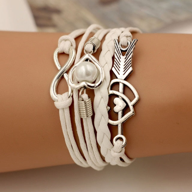 SUMENG Brand Leather Bracelets For Women Wrap Infinity Love Heart Pearl