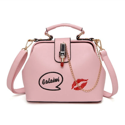 Fashion Leather Women's Shoulder Bags Women Casual Wild Retro Lock Embroidery Designer Handbag.