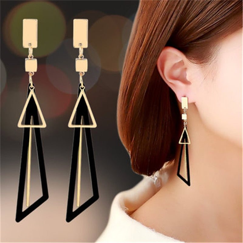2020 Korean Long Statement Geometric Triangle Tassel Dangle Drop Earrings