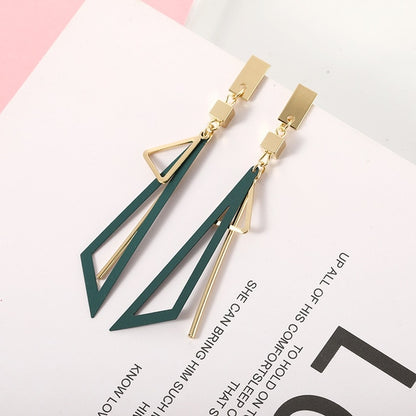 2020 Korean Long Statement Geometric Triangle Tassel Dangle Drop Earrings