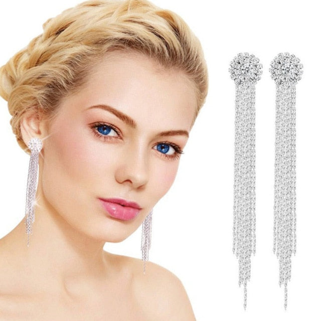 2020 Korean Long Statement Geometric Triangle Tassel Dangle Drop Earrings