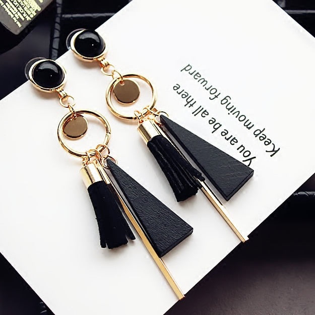 2020 Korean Long Statement Geometric Triangle Tassel Dangle Drop Earrings