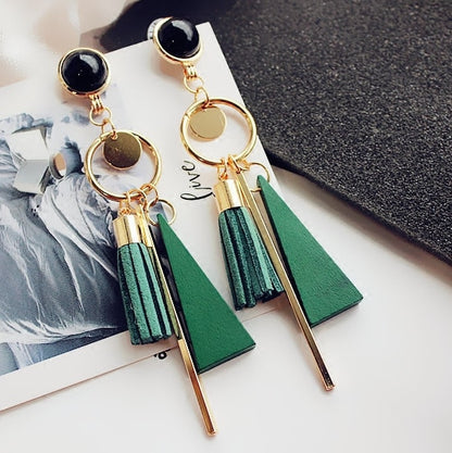 2020 Korean Long Statement Geometric Triangle Tassel Dangle Drop Earrings