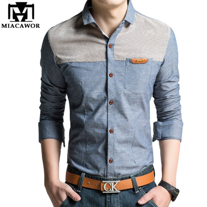 MIACAWOR Original Design Men Shirt High Quality Casual Shirts Slim Fit Long sleeve