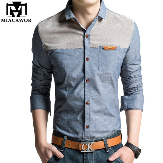 MIACAWOR Original Design Men Shirt High Quality Casual Shirts Slim Fit Long sleeve