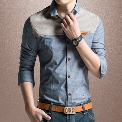 MIACAWOR Original Design Men Shirt High Quality Casual Shirts Slim Fit Long sleeve